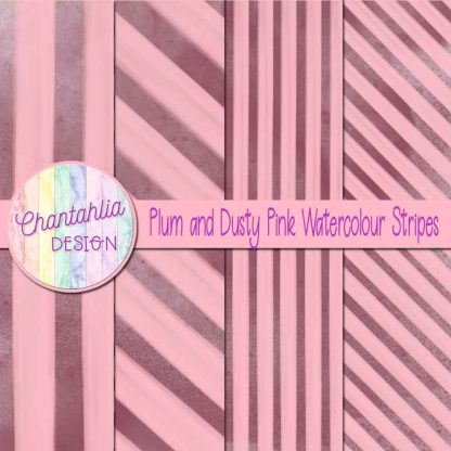 Free plum and dusty pink watercolour stripes digital papers