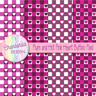 Free plum and hot pink heart buffalo plaid digital papers