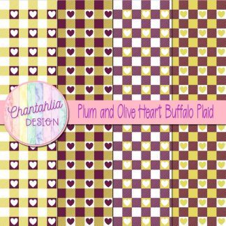 Free plum and olive heart buffalo plaid digital papers