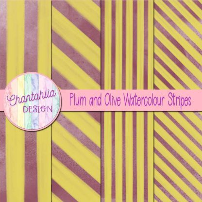 Free plum and olive watercolour stripes digital papers