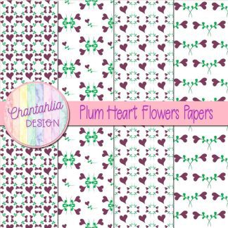 Free plum heart flowers digital papers