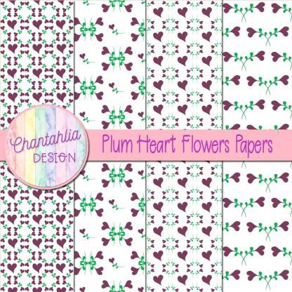 Free plum heart flowers digital papers