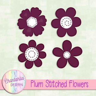 Free plum stitched flowers design elements