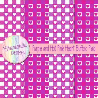 Free purple and hot pink heart buffalo plaid digital papers
