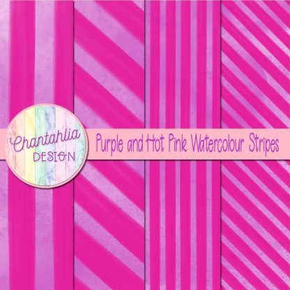 Free purple and hot pink watercolour stripes digital papers