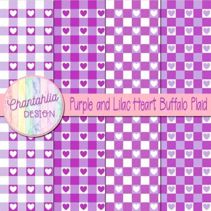 Free purple and lilac heart buffalo plaid digital papers