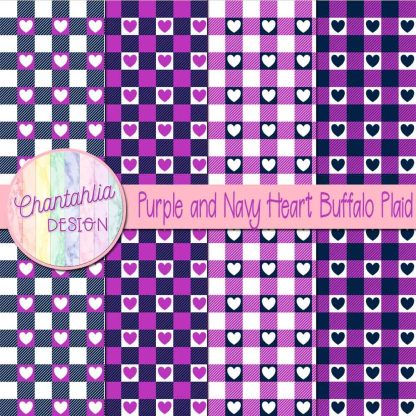 Free purple and navy heart buffalo plaid digital papers