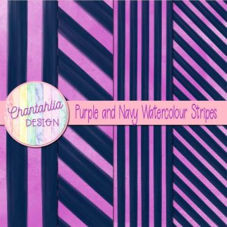 Free purple and navy watercolour stripes digital papers