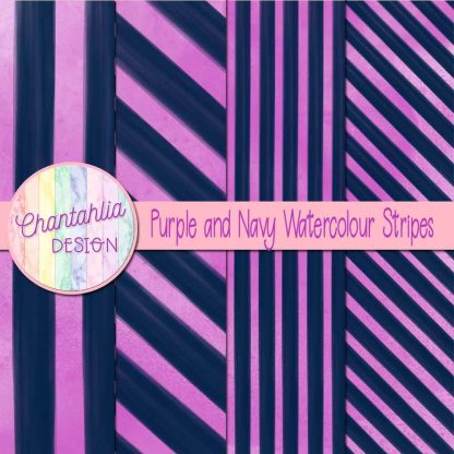 Free purple and navy watercolour stripes digital papers