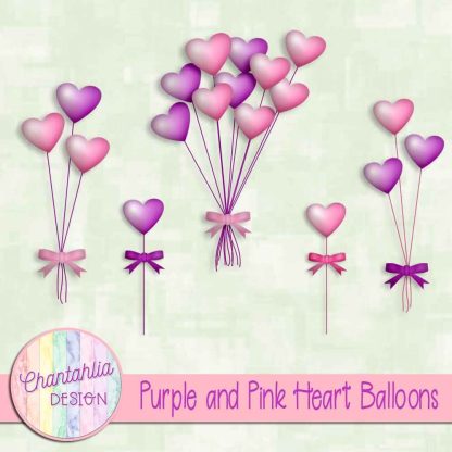 Free purple and pink heart balloons