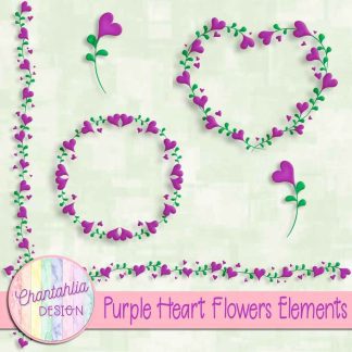 Free purple heart flowers design elements