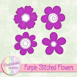 Free purple stitched flowers design elements