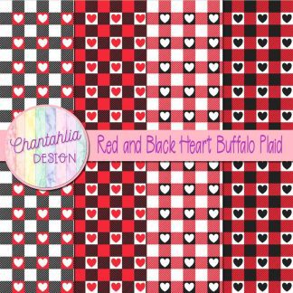 Free red and black heart buffalo plaid digital papers