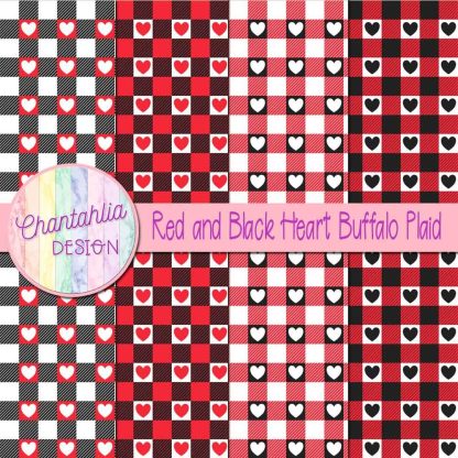 Free red and black heart buffalo plaid digital papers