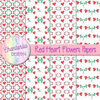 Free red heart flowers digital papers