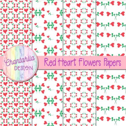 Free red heart flowers digital papers