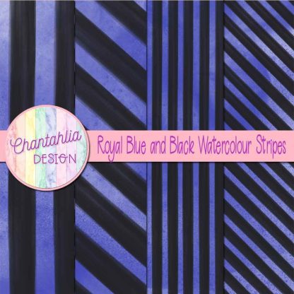 Free royal blue and black watercolour stripes digital papers