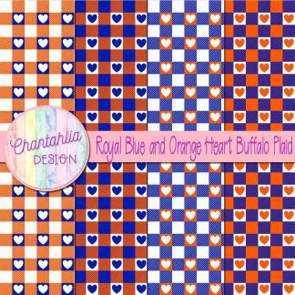Free royal blue and orange heart buffalo plaid digital papers