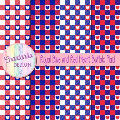 Free royal blue and red heart buffalo plaid digital papers