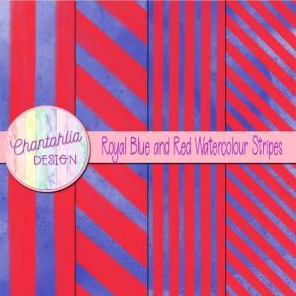 Free royal blue and red watercolour stripes digital papers