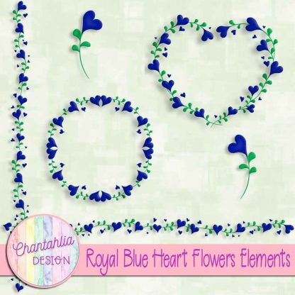 Free royal blue heart flowers design elements