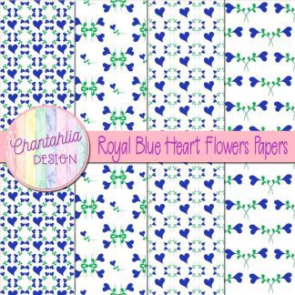 Free royal blue heart flowers digital papers