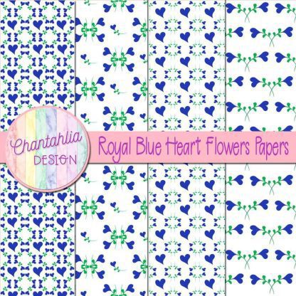 Free royal blue heart flowers digital papers