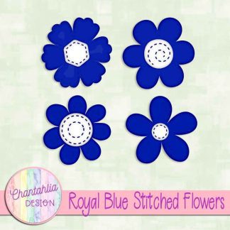 Free royal blue stitched flowers design elements