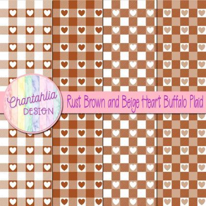 Free rust brown and beige heart buffalo plaid digital papers