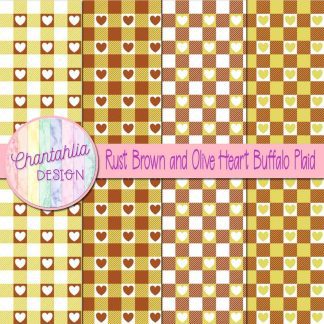 Free rust brown and olive heart buffalo plaid digital papers