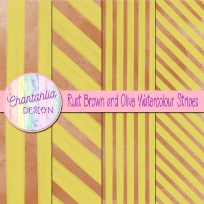 Free rust brown and olive watercolour stripes digital papers
