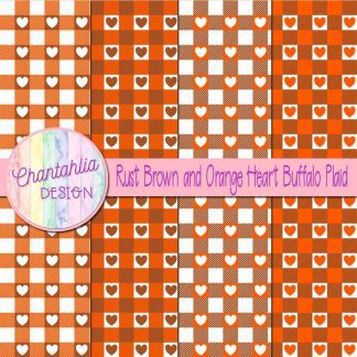 Free rust brown and orange heart buffalo plaid digital papers