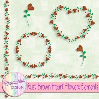 Free rust brown heart flowers design elements