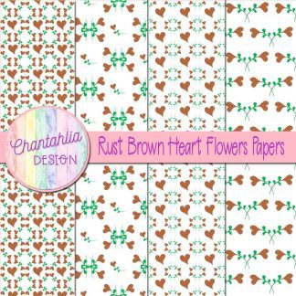 Free rust brown heart flowers digital papers