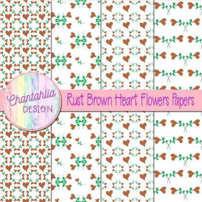 Free rust brown heart flowers digital papers