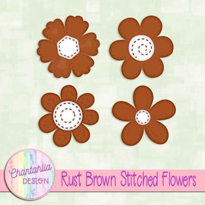 Free rust brown stitched flowers design elements