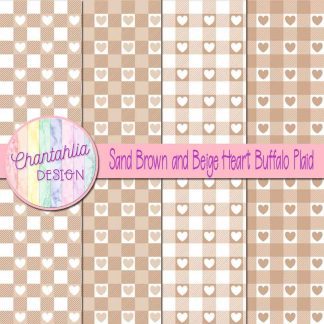 Free sand brown and beige heart buffalo plaid digital papers