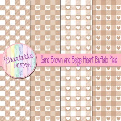 Free sand brown and beige heart buffalo plaid digital papers