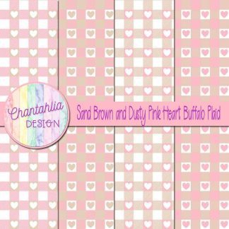 Free sand brown and dusty pink heart buffalo plaid digital papers