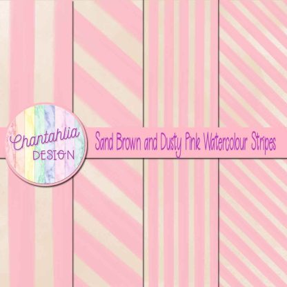 Free sand brown and dusty pink watercolour stripes digital papers