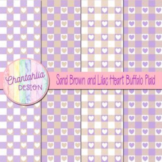 Free sand brown and lilac heart buffalo plaid digital papers