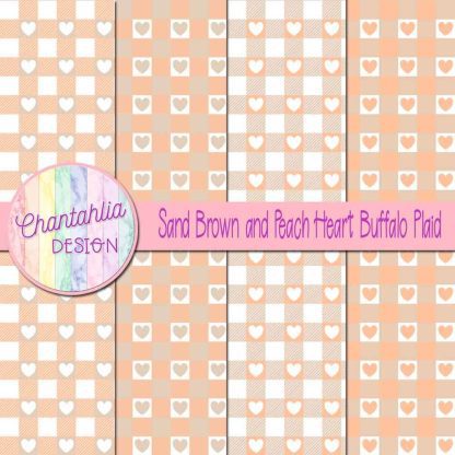 Free sand brown and peach heart buffalo plaid digital papers