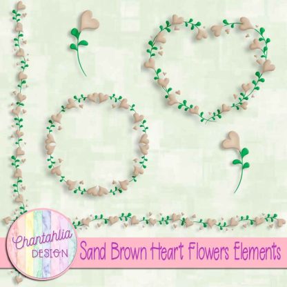 Free sand brown heart flowers design elements