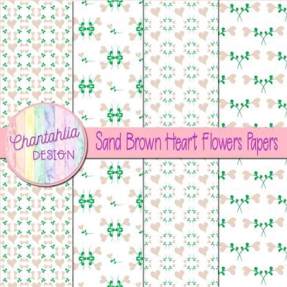 Free sand brown heart flowers digital papers