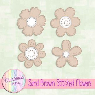 Free sand brown stitched flowers design elements