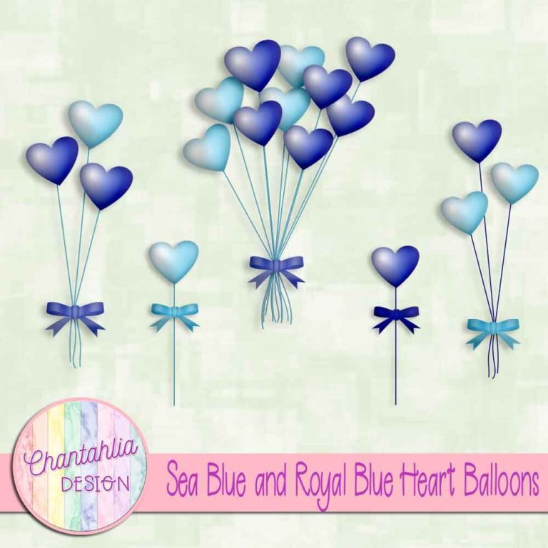 Free Sea Blue and Royal Blue Heart Balloons for Digital Scrapbooking
