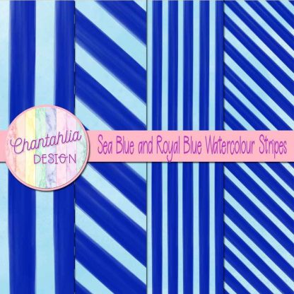 Free sea blue and royal blue watercolour stripes digital papers
