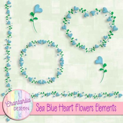 Free sea blue heart flowers design elements