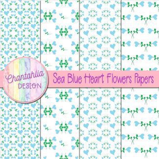 Free sea blue heart flowers digital papers