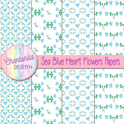 Free sea blue heart flowers digital papers